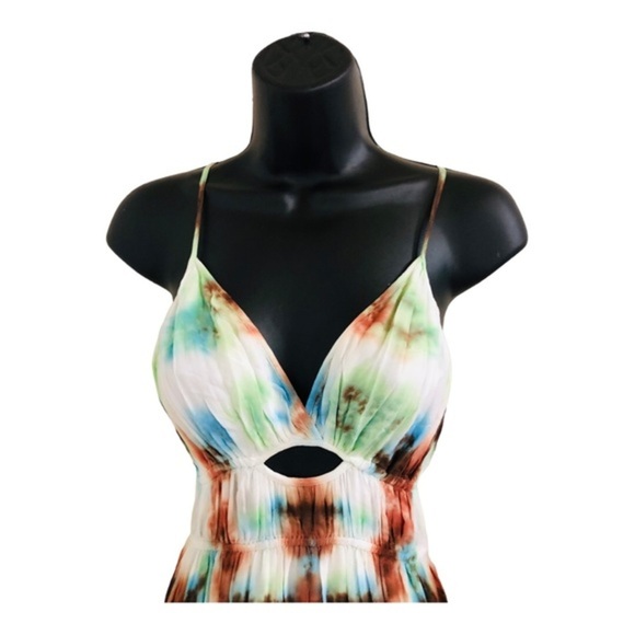 YFB Young fabulous & broke delphine chiffon blue brown tiedye cutout maxi dress - Picture 12 of 16